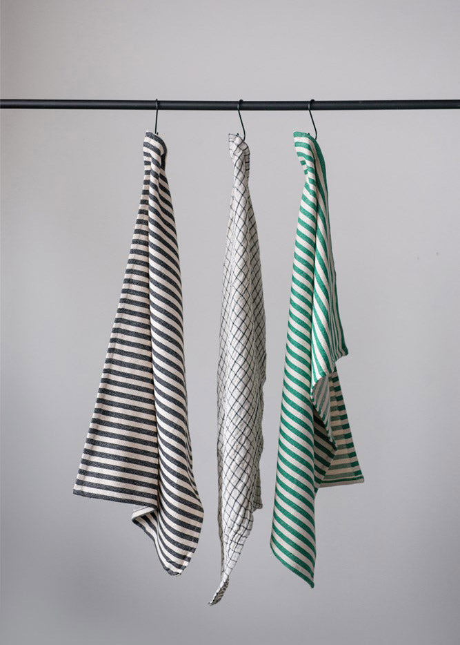 Cotton Tea Towel - Dark gray/striped - Home All