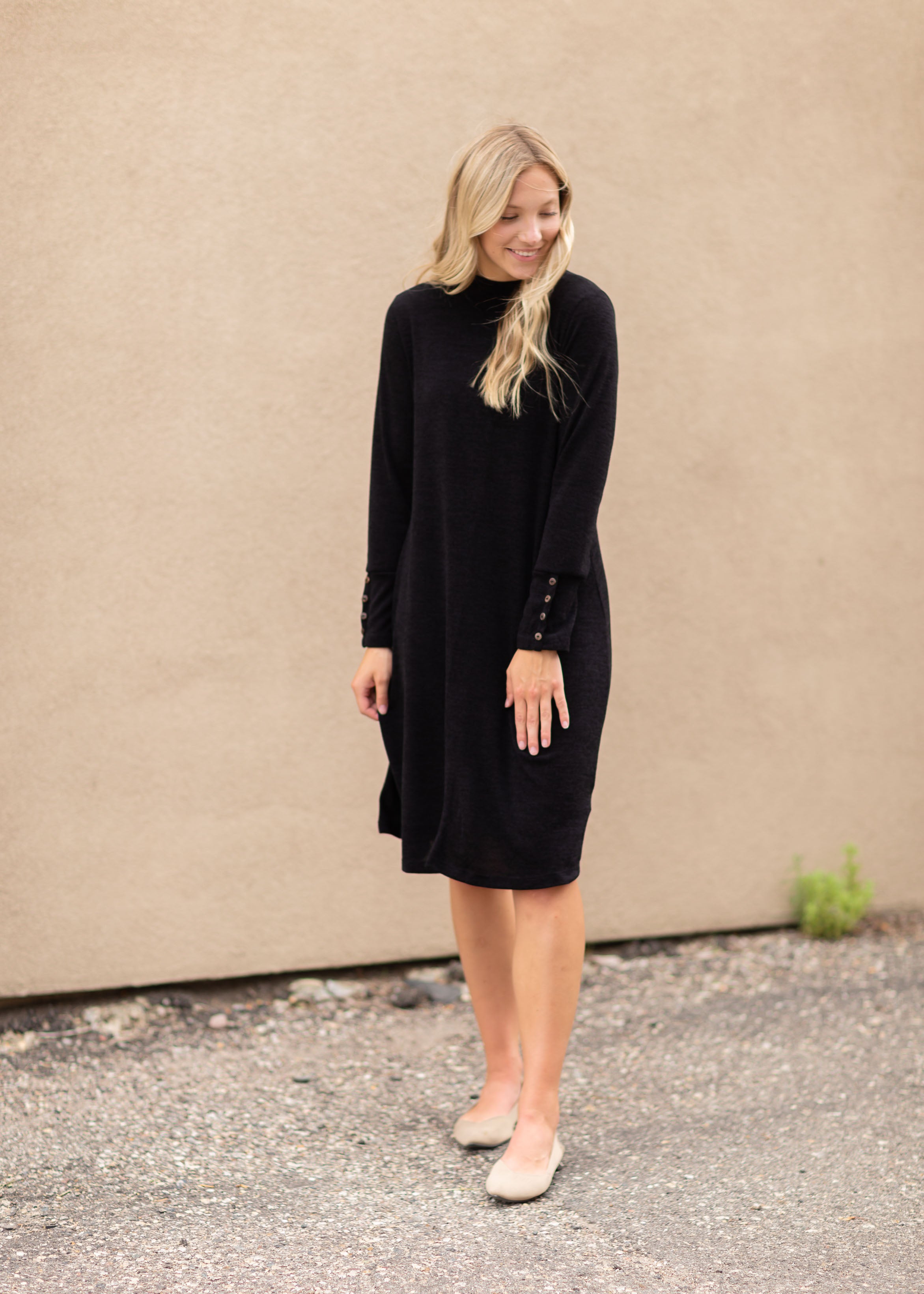 Black Long Sleeve Button Midi Dress – Inherit Co.