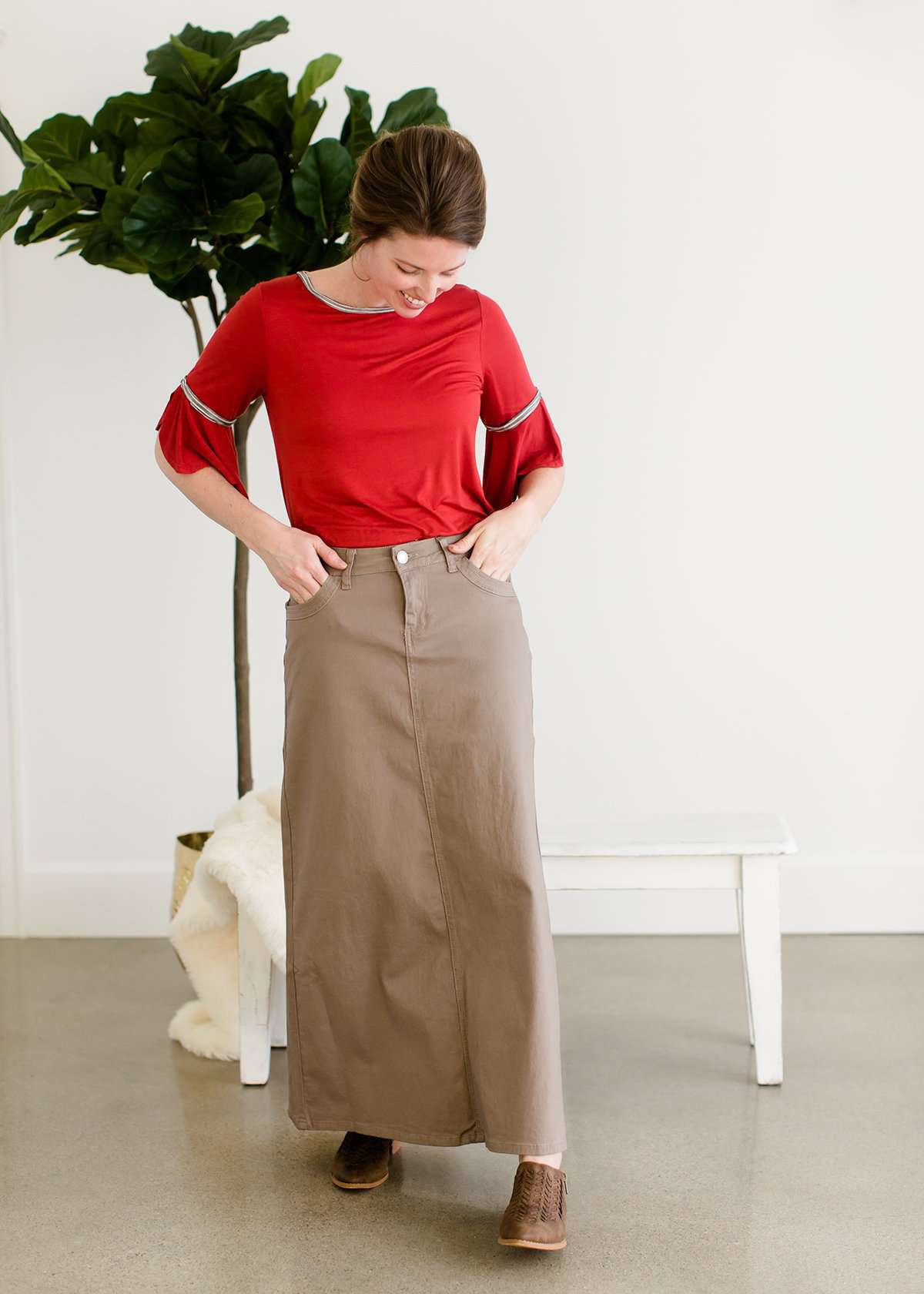 Long khaki outlet skirts red