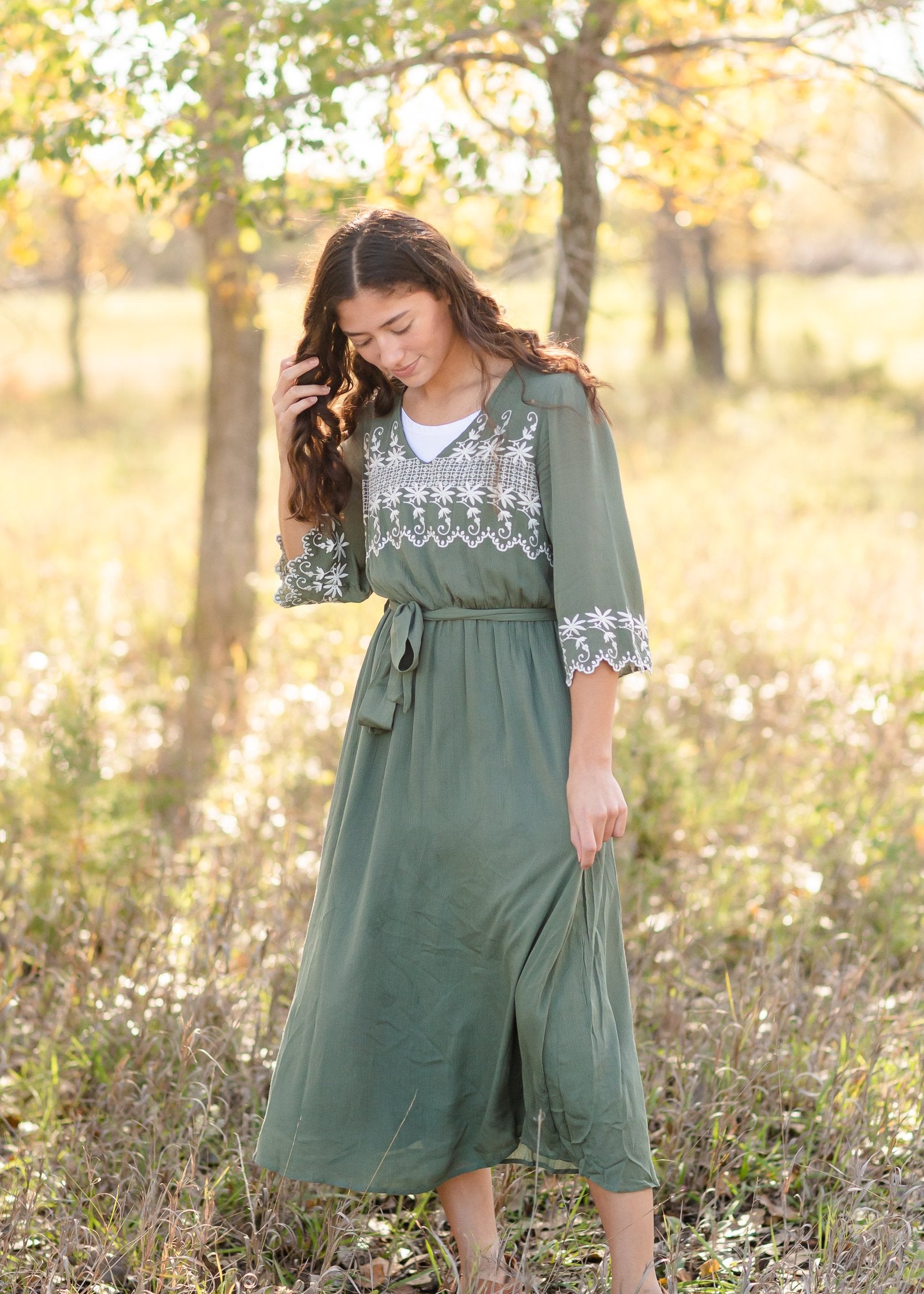 Fit & Flare Olive Embroidered Rayon Top