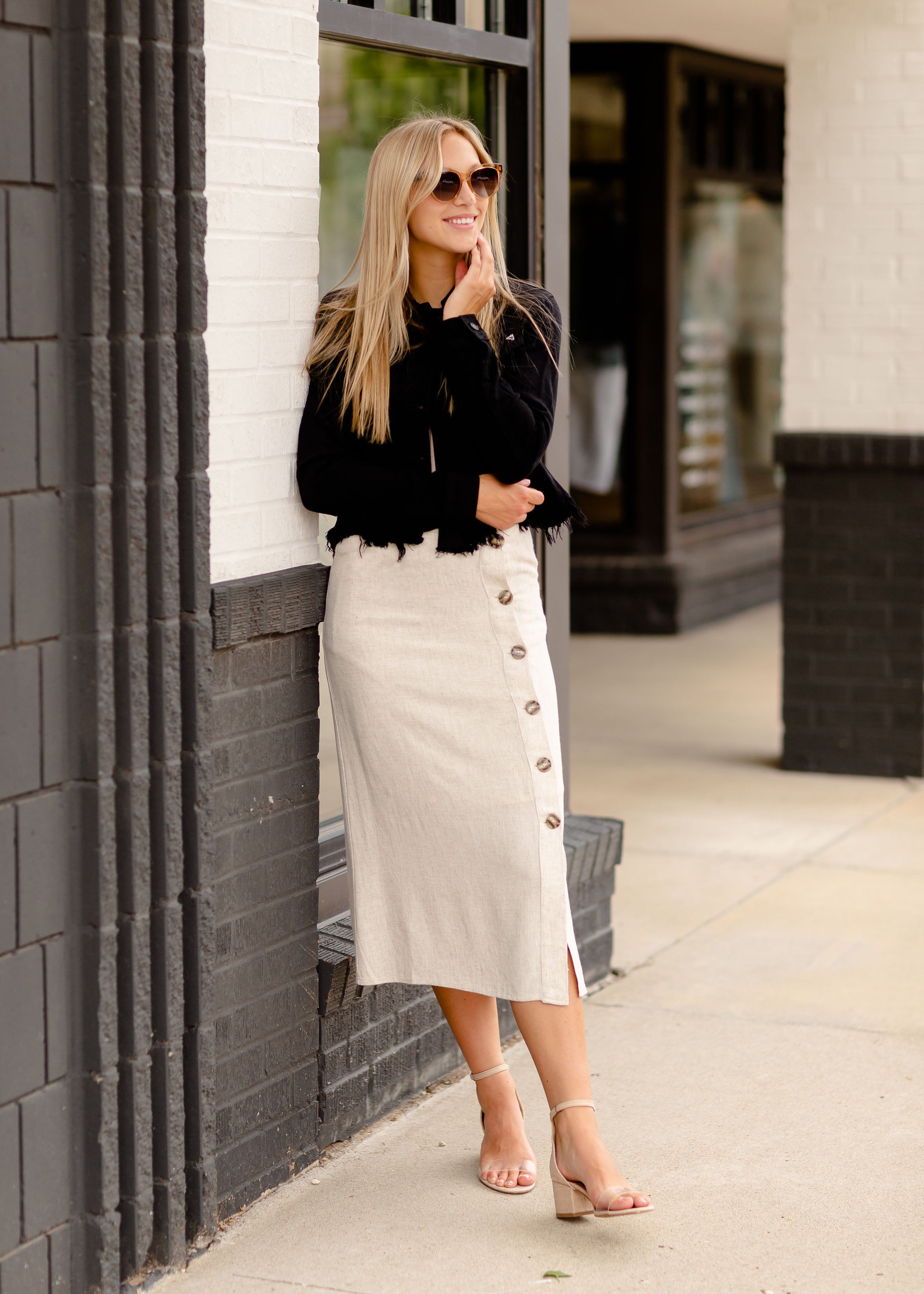 Inherit Up Button Skirt – Linen