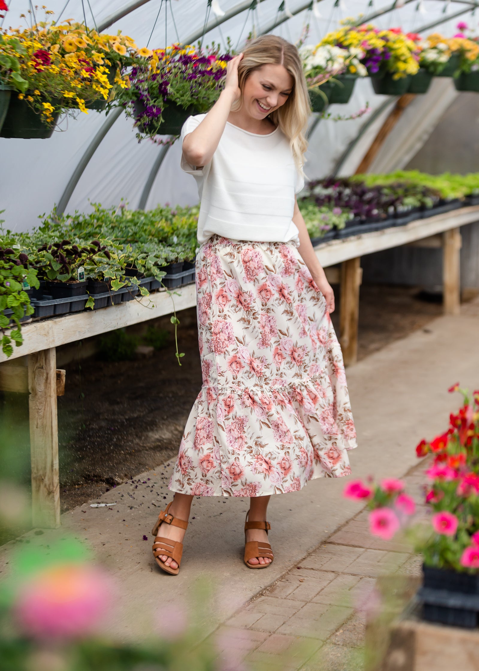 Floral midi skirt sale best sale