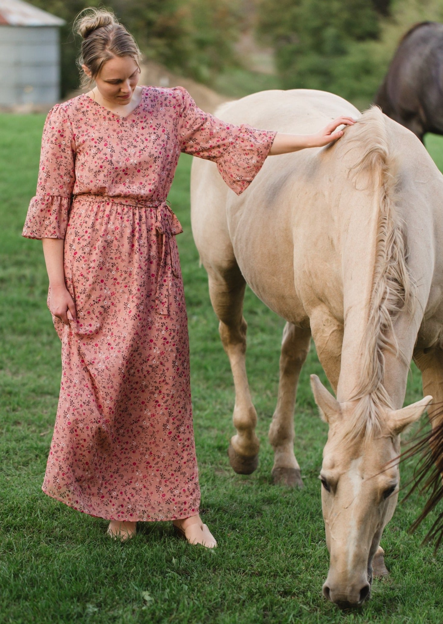 Ruby Blush Floral 3/4 Flounce Bell Sleeve Maxi Dress - FINAL SALE