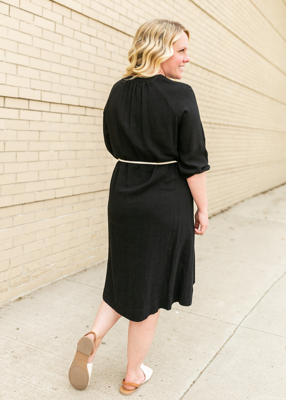 3/4 Sleeve Rope Belt Midi Dress - FINAL SALE – Inherit Co.