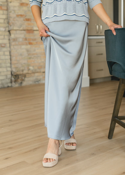 Blue Satin Slip Maxi Skirt