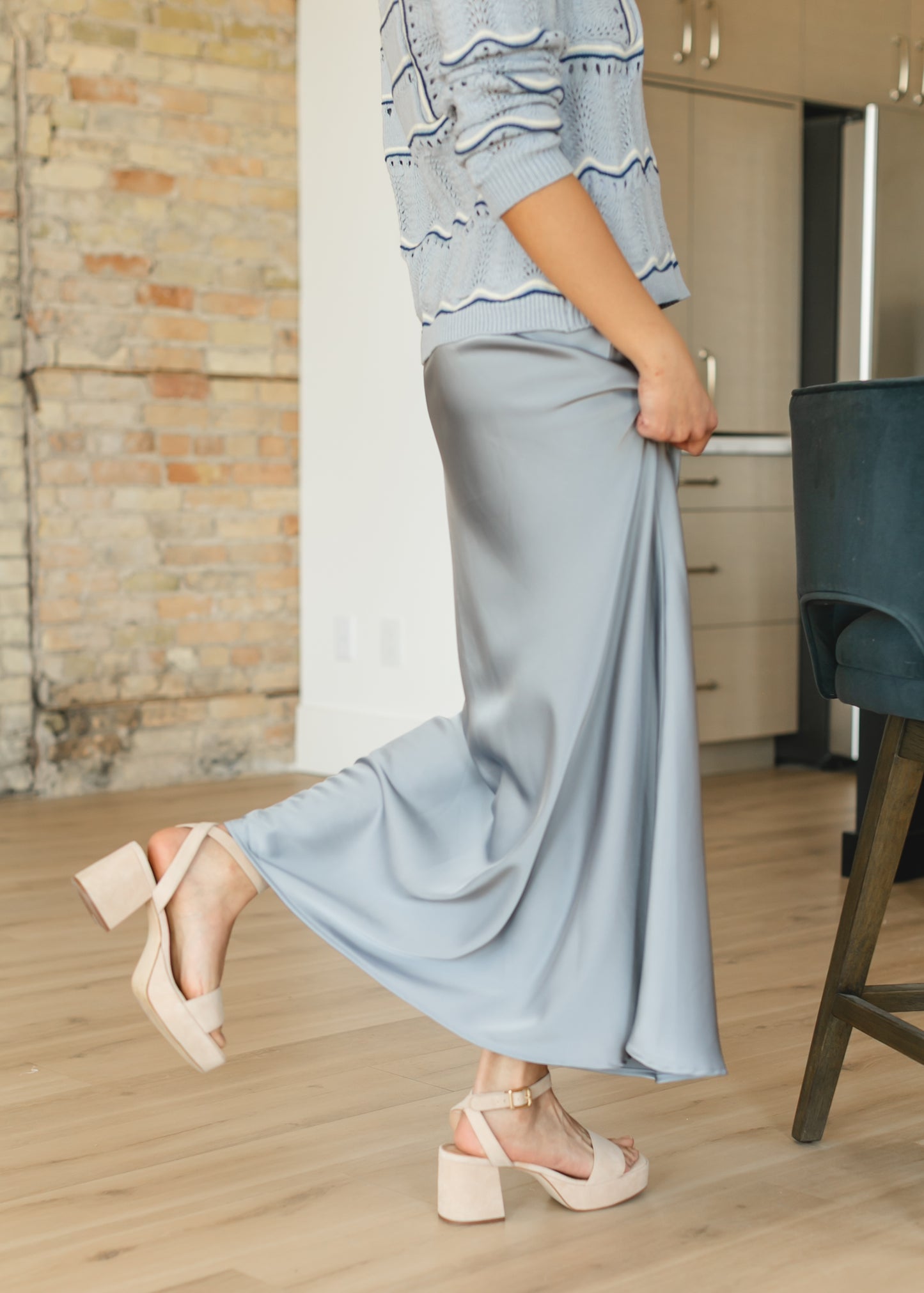 Blue Satin Slip Maxi Skirt