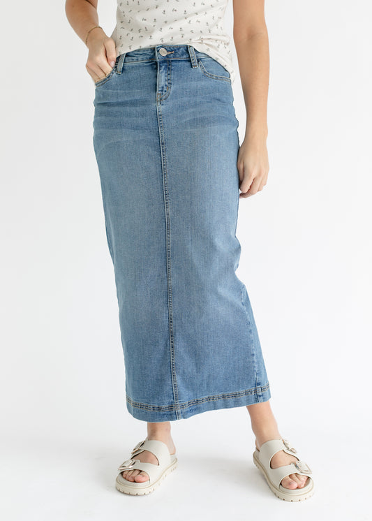 Bria Light Wash Denim Maxi Skirt