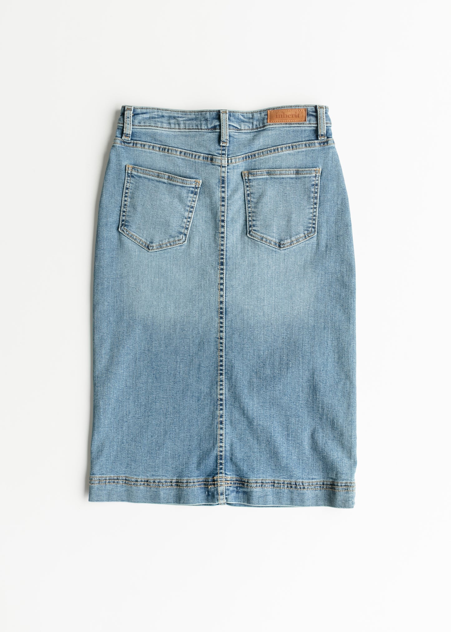 Bryn Light Wash Denim Midi Skirt