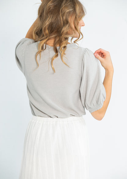 Button Puff Short Sleeve Cardigan