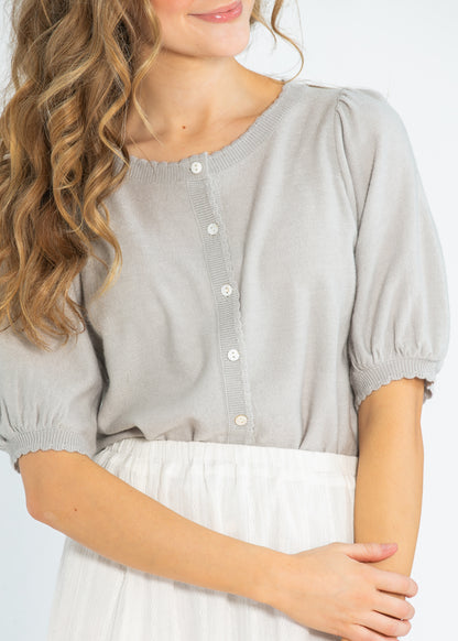 Button Puff Short Sleeve Cardigan