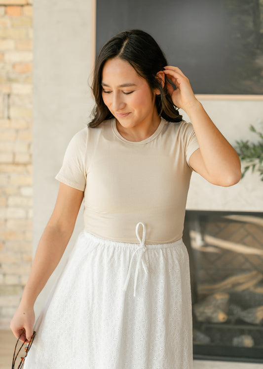 Cream Short Sleeve Knit Tee