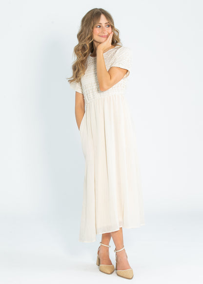 Crochet Mix Cream Maxi Dress