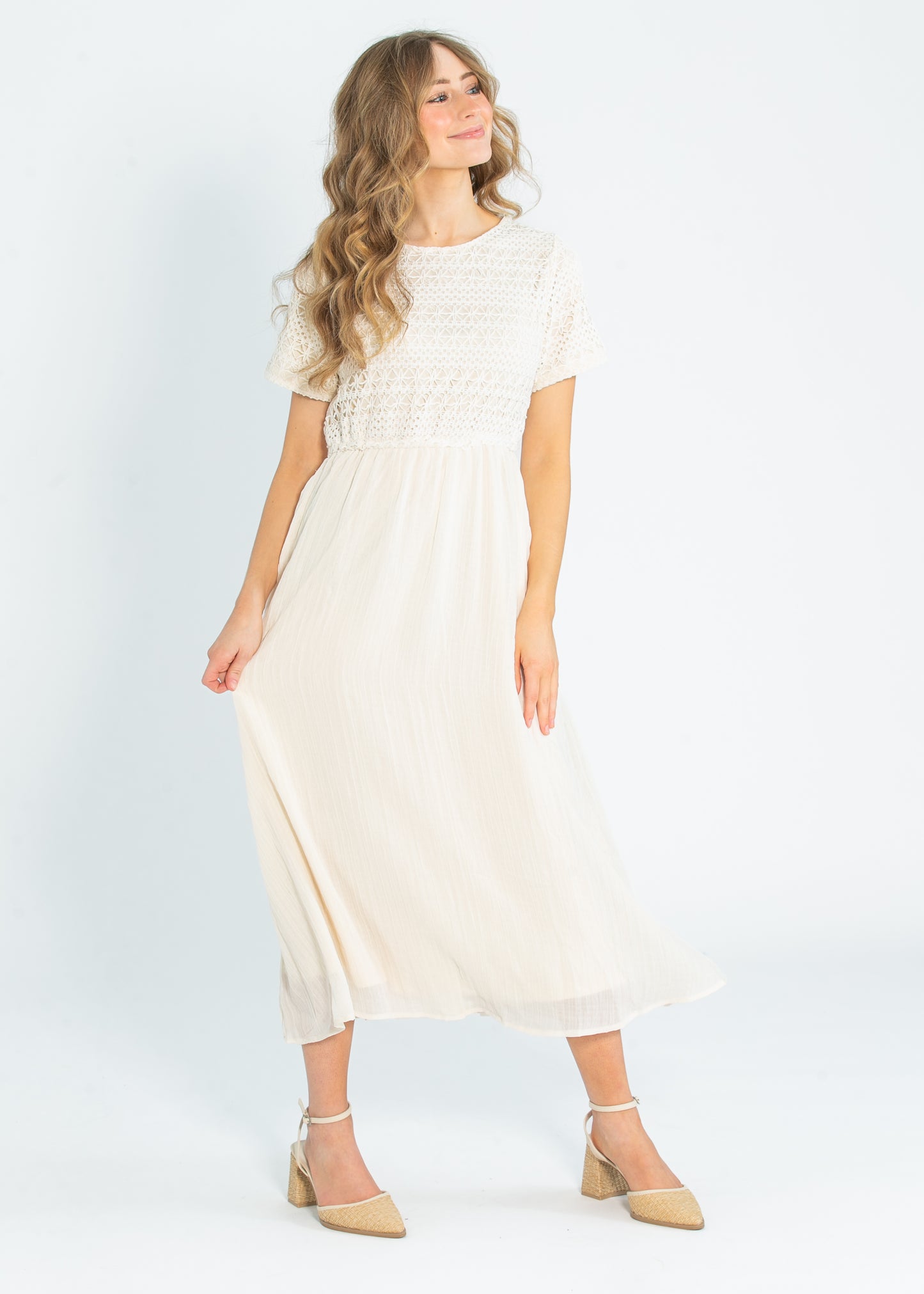 Crochet Mix Cream Maxi Dress