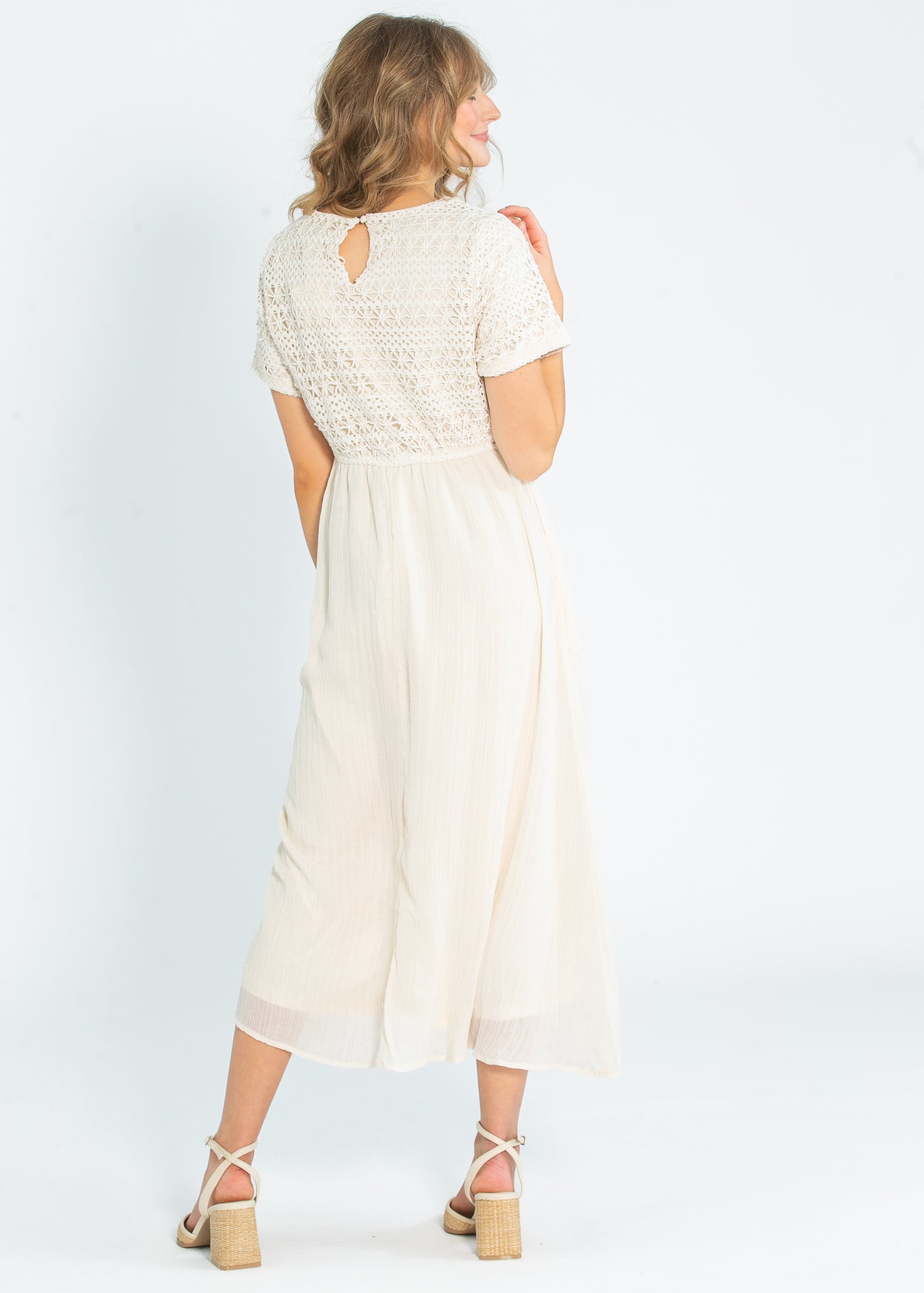 Crochet Mix Cream Maxi Dress