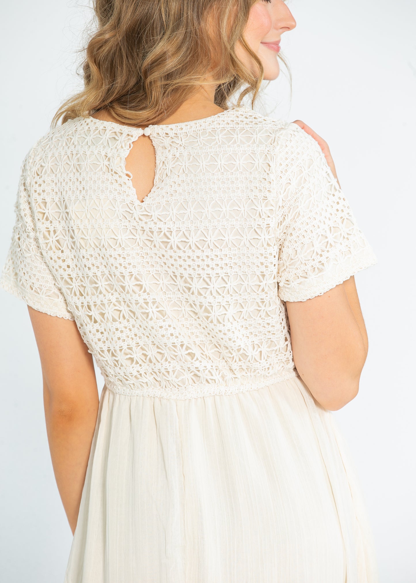 Crochet Mix Cream Maxi Dress