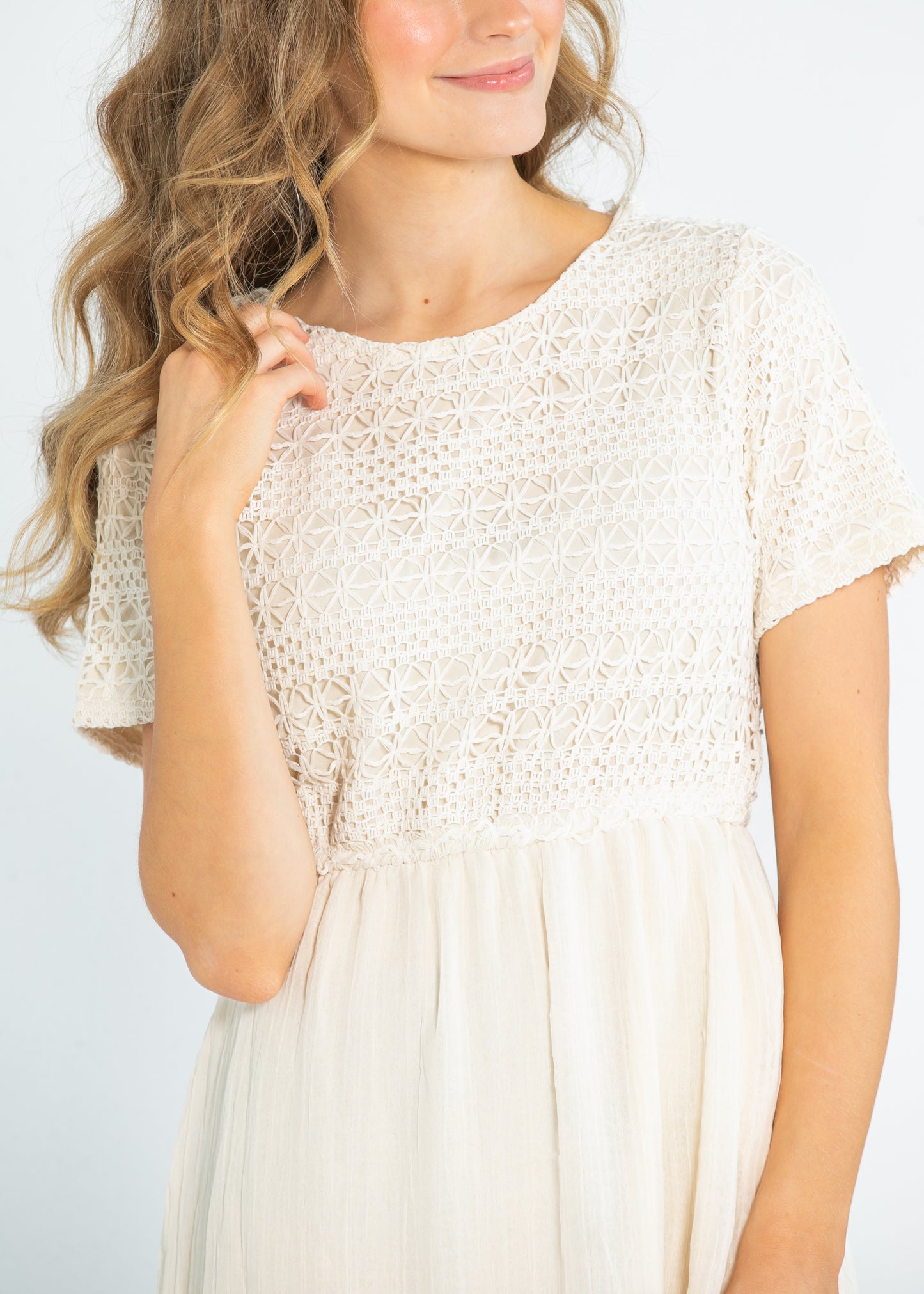 Crochet Mix Cream Maxi Dress