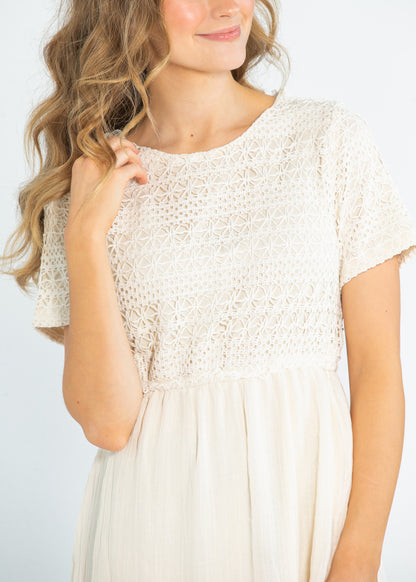 Crochet Mix Cream Maxi Dress