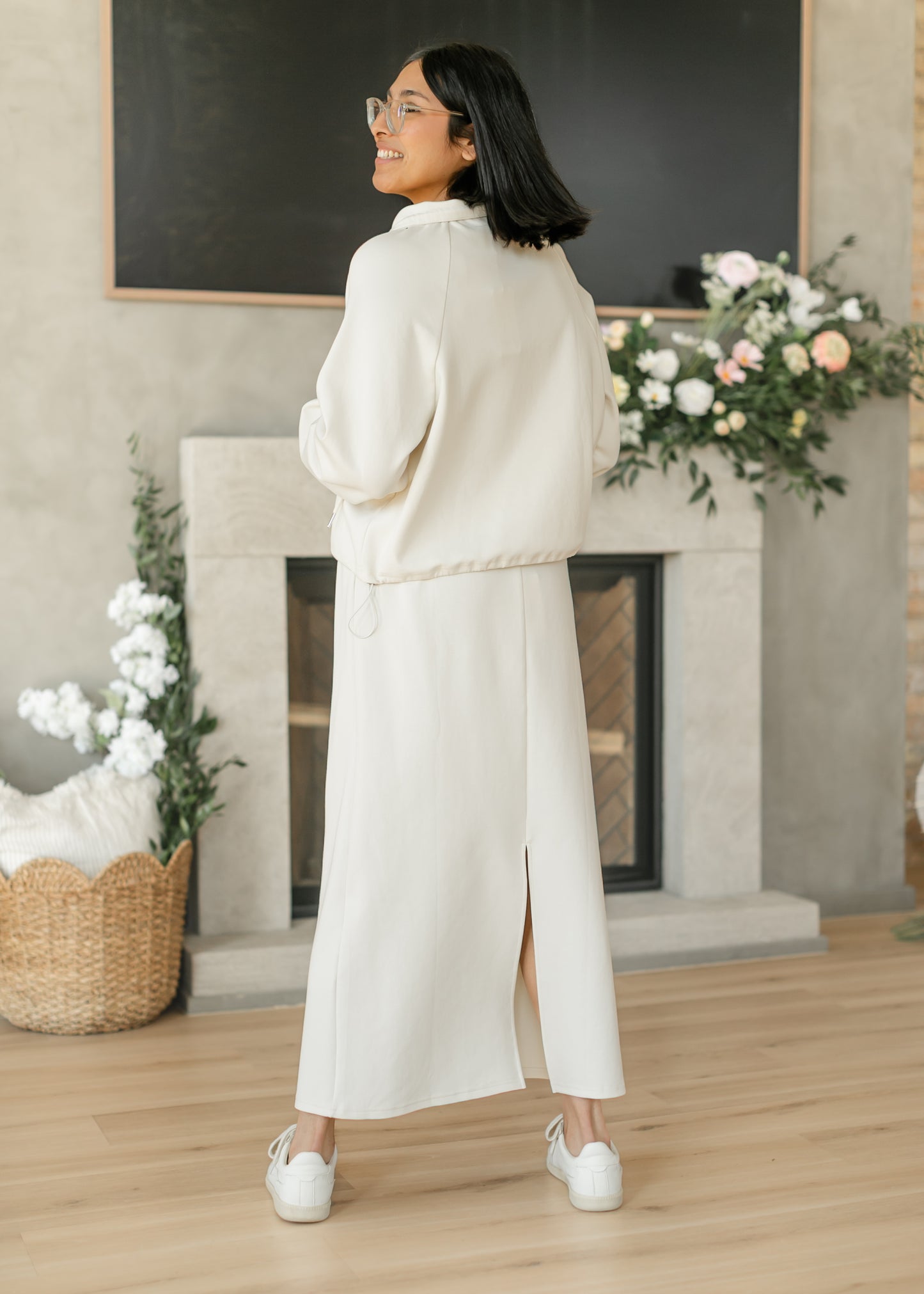 Drawstring Maxi Sweatshirt Skirt