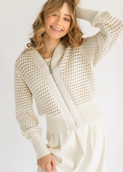 Eloise Full Zip Open Knit Cardigan FF Tops