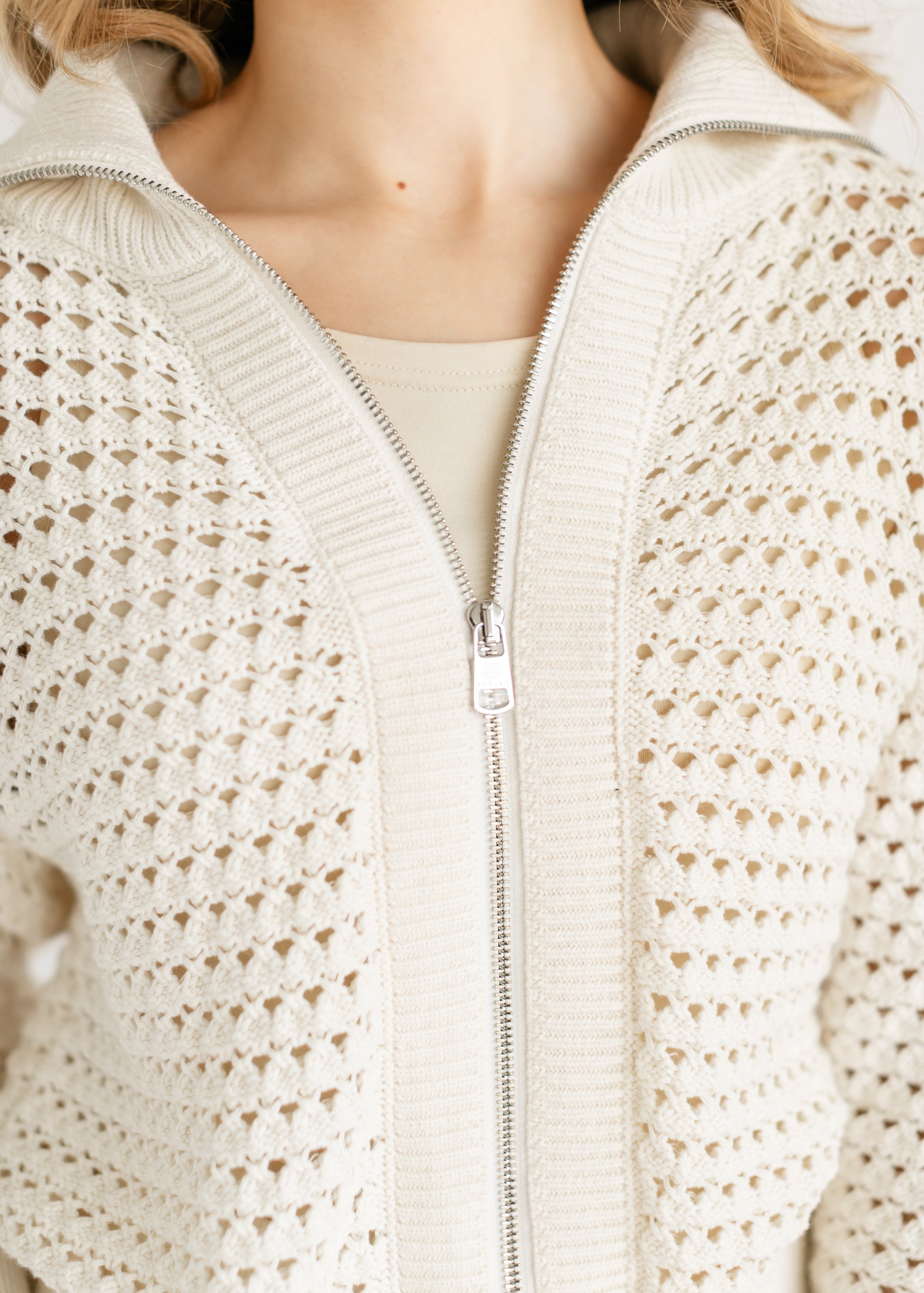 Eloise Full Zip Open Knit Cardigan FF Tops