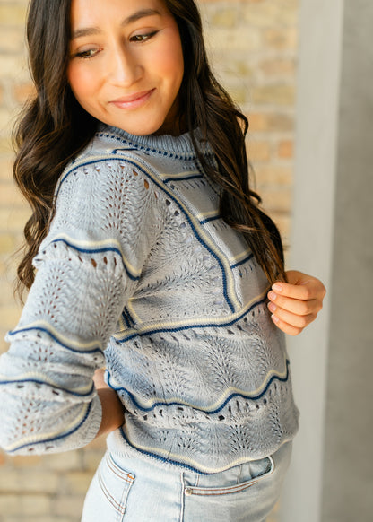 Elora Blue Quarter Button Sweater