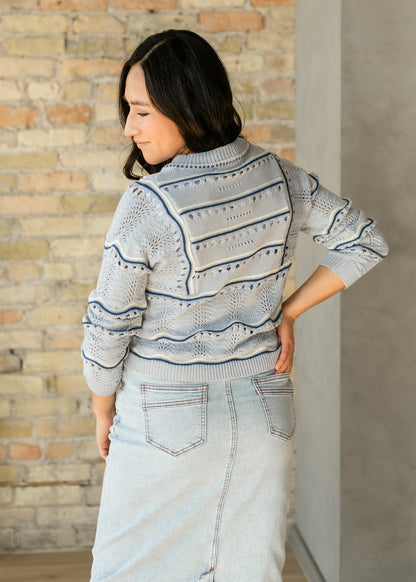 Elora Blue Quarter Button Sweater