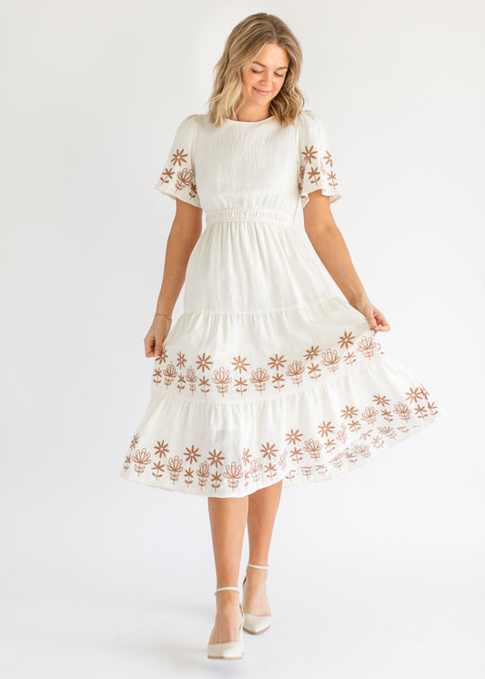 Embroidered Tiered Short Sleeve Maxi Dress FF Dresses