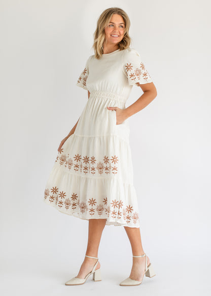 Embroidered Tiered Short Sleeve Maxi Dress FF Dresses