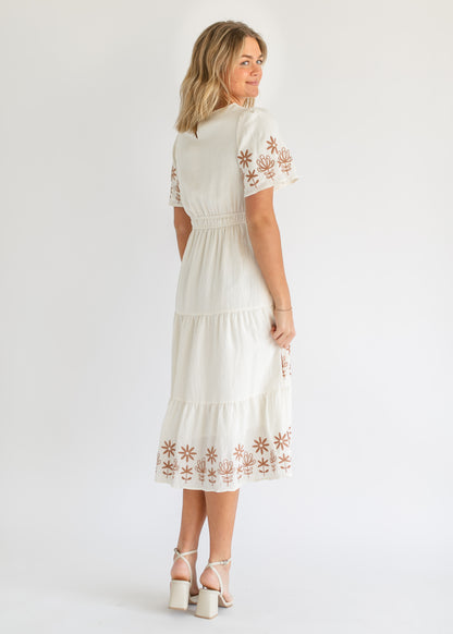 Embroidered Tiered Short Sleeve Maxi Dress FF Dresses