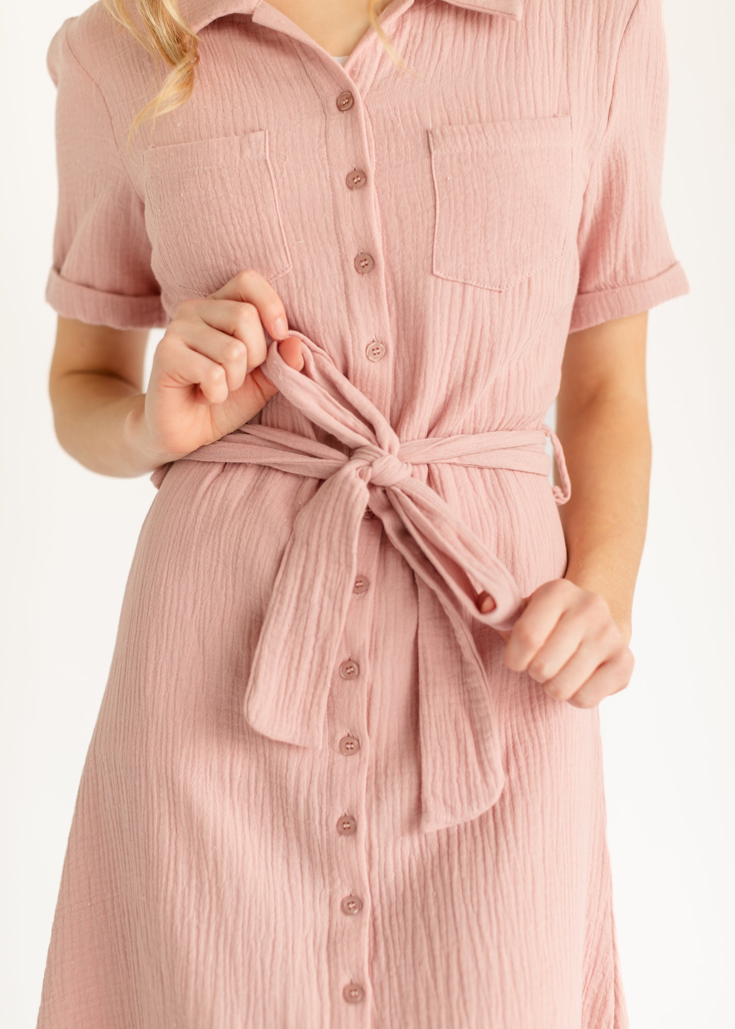 Essential Short Sleeve Gauze Shirt Dress IC Dresses