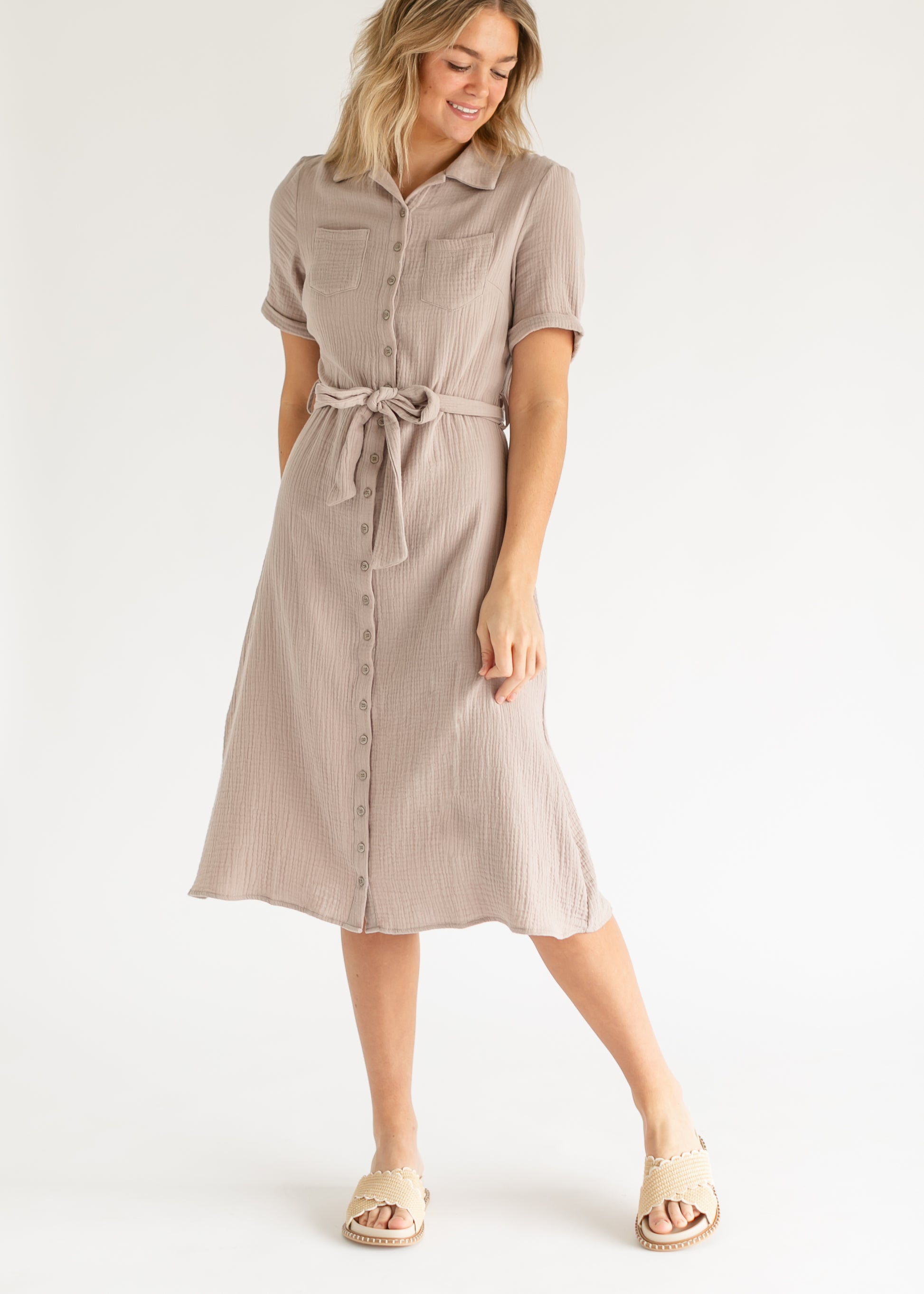 Essential Short Sleeve Gauze Shirt Dress IC Dresses