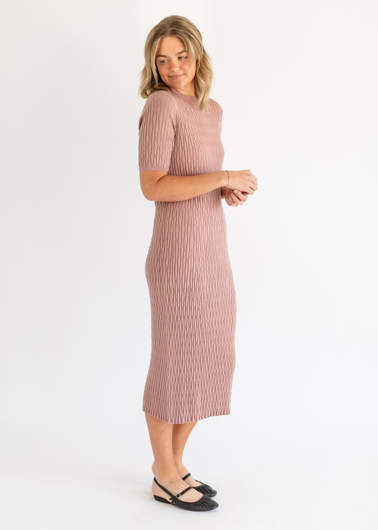 Fara Textured Knit Midi Dress FF Dresses