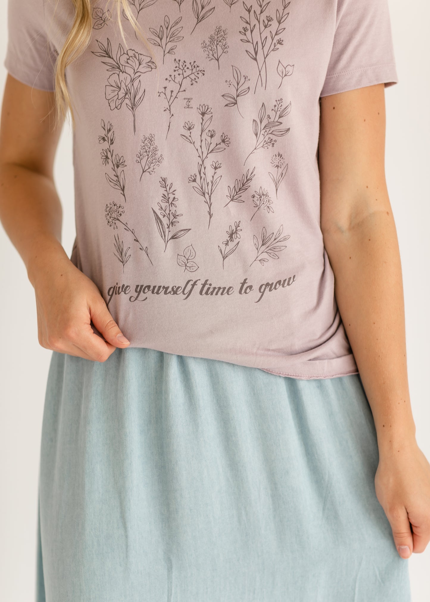 Inherit Floral Violet “give yourself time to grow” Tee