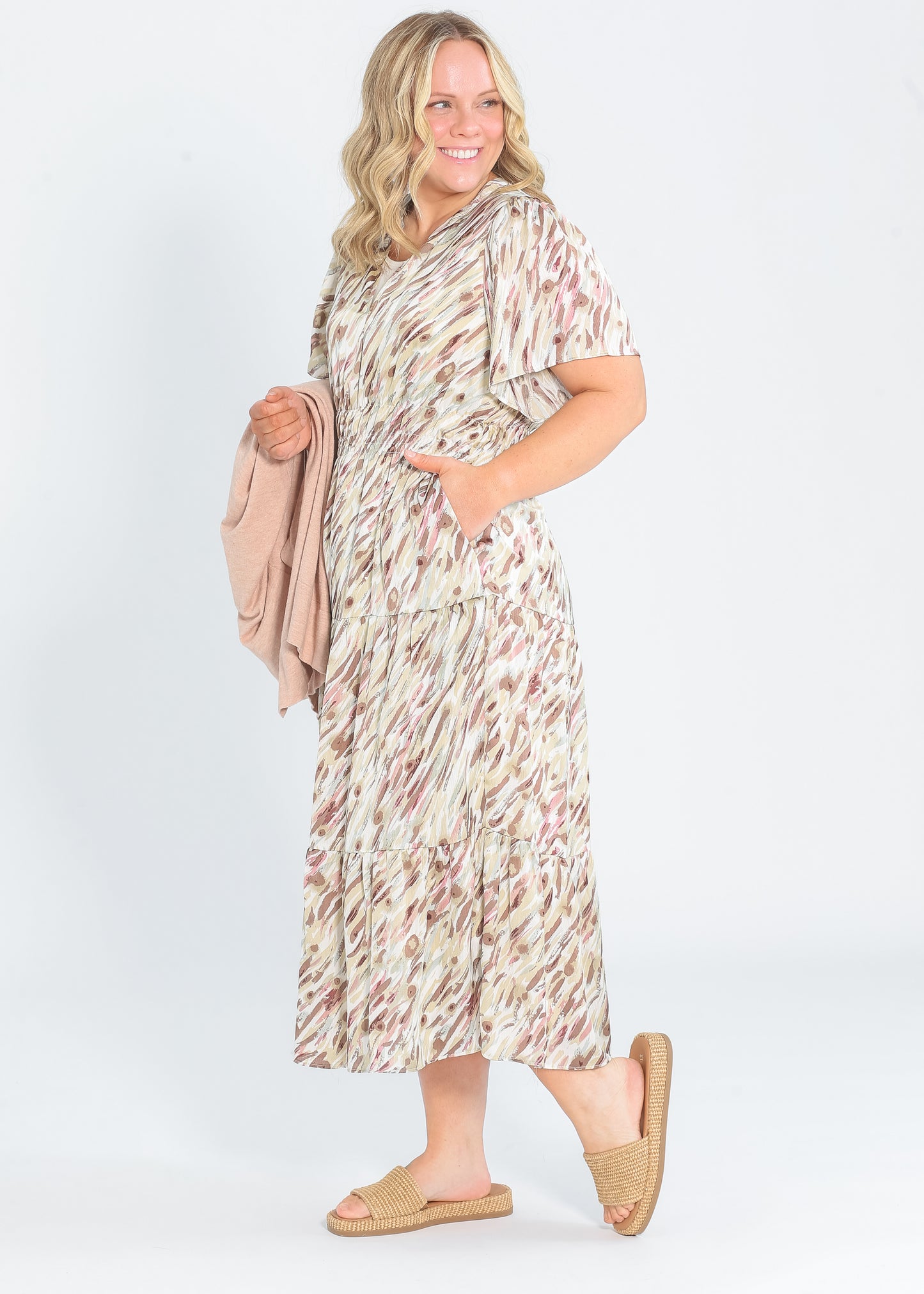 Gina Short Sleeve Tiered Midi Dress