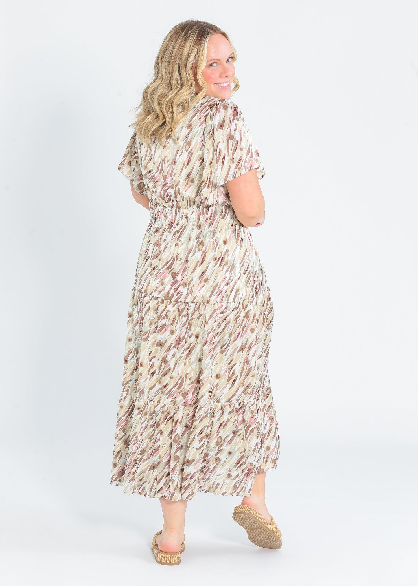 Gina Short Sleeve Tiered Midi Dress