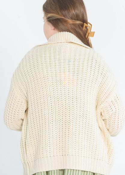 Girl's Zip-up Cream Knit Sweater - FINAL SALE