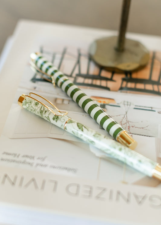 Green Floral Metal Pen 2pc. Set