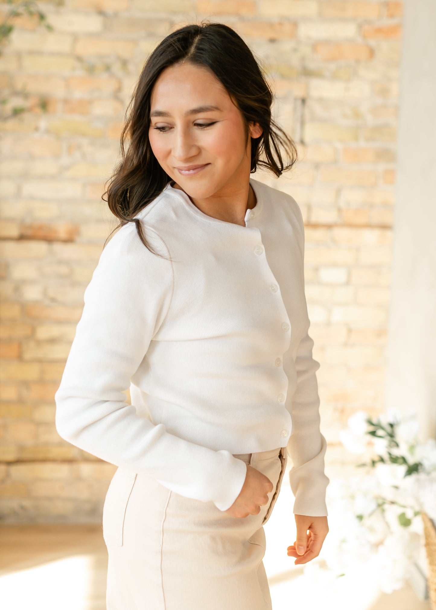 Ivory Button Up Knit Cardigan