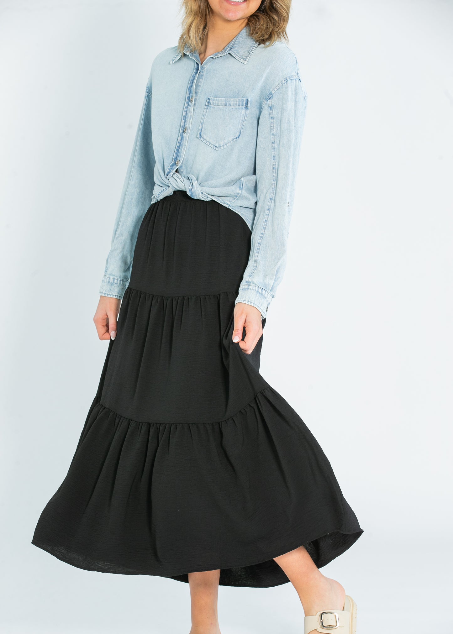 Jill Stretch Waist Tiered Maxi Skirt