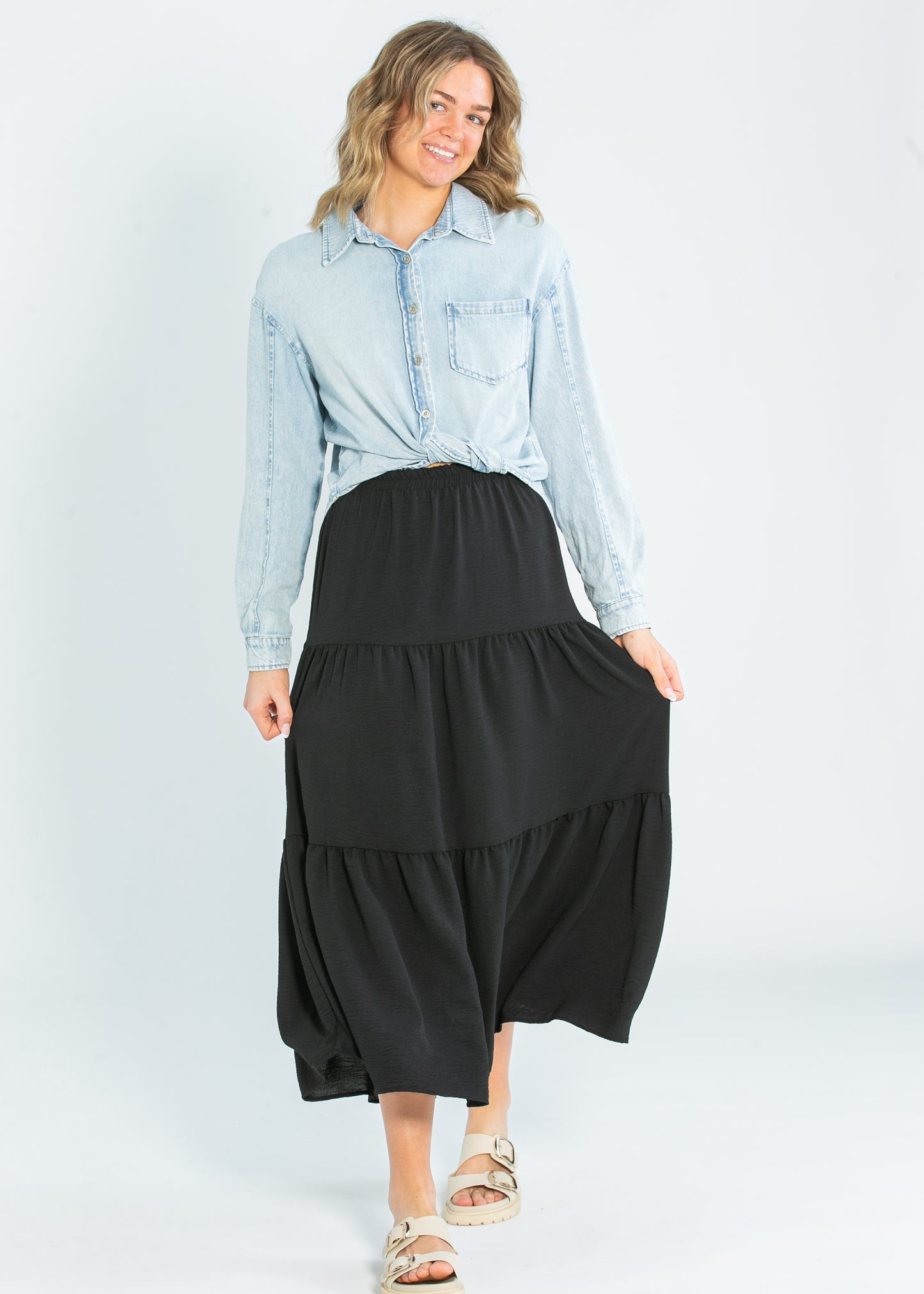 Jill Stretch Waist Tiered Maxi Skirt