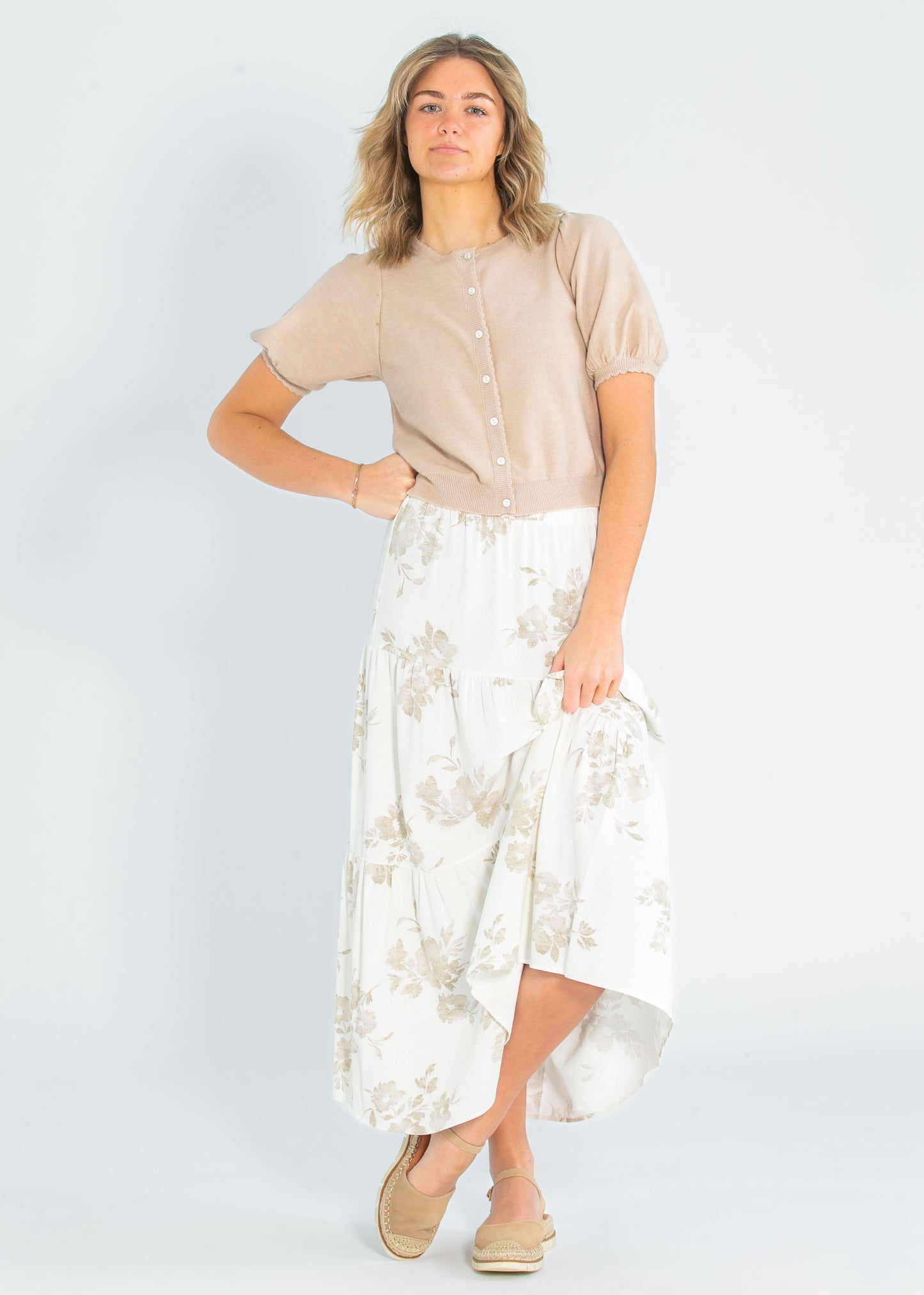 Jill Floral Stretch Waist Floral Tiered Maxi Skirt