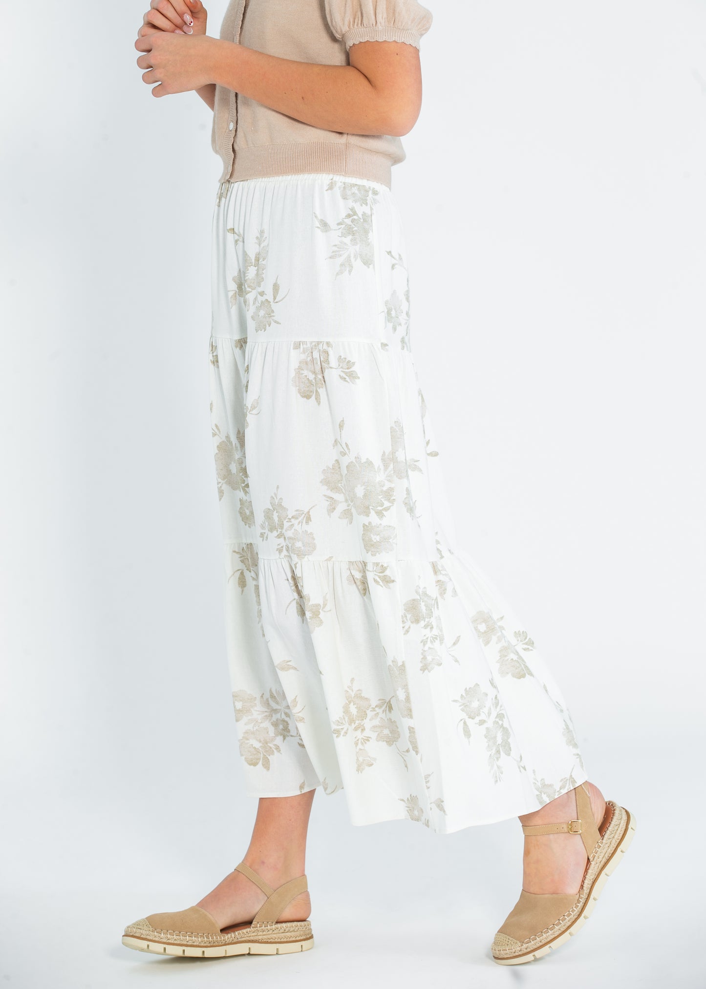 Jill Floral Stretch Waist Floral Tiered Maxi Skirt