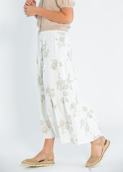 Jill Floral Stretch Waist Floral Tiered Maxi Skirt