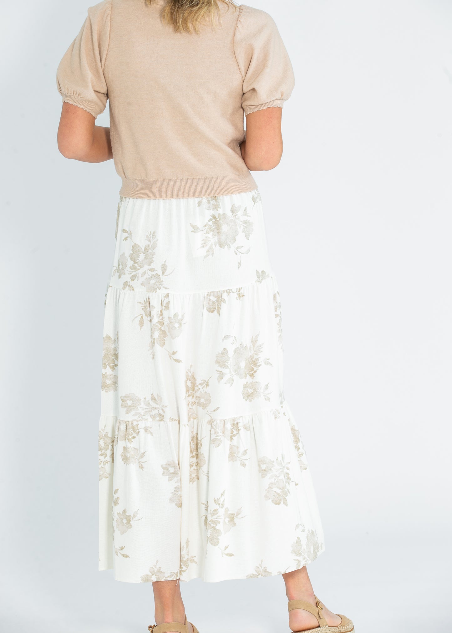 Jill Floral Stretch Waist Floral Tiered Maxi Skirt