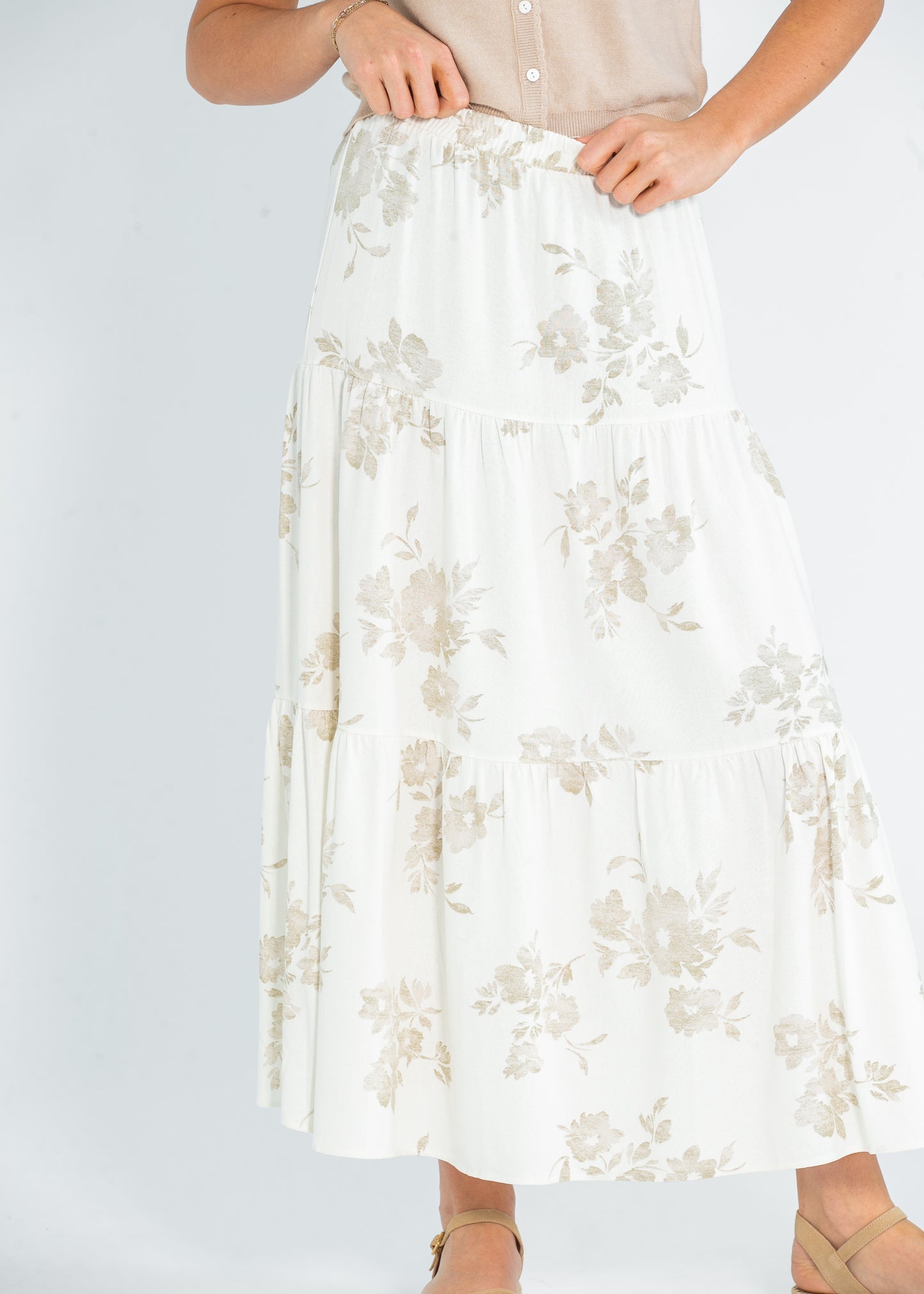 Jill Floral Stretch Waist Floral Tiered Maxi Skirt