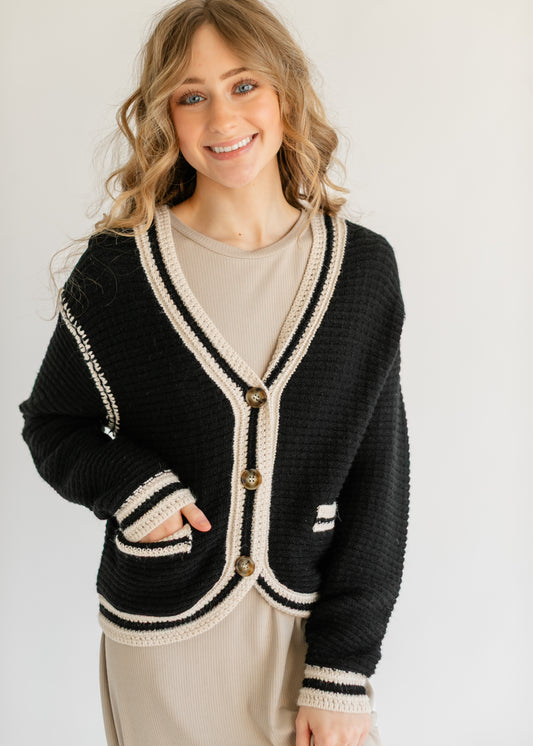 Heartloom® Kenya Button Front Contrast Stripe Cardigan