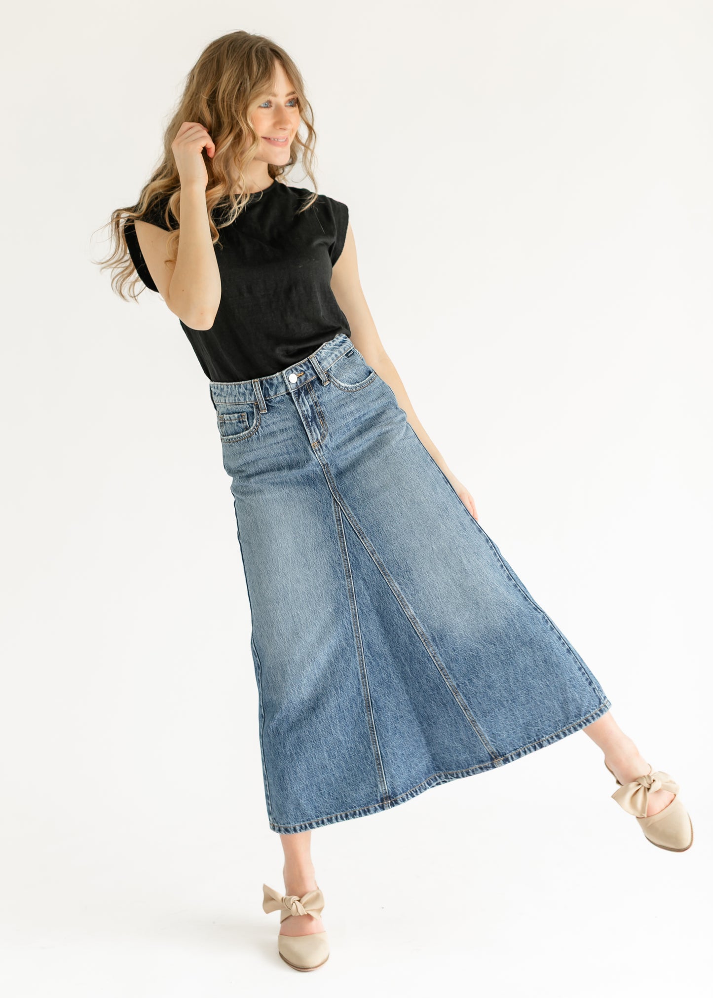 Low Rise A-line Denim Skirt