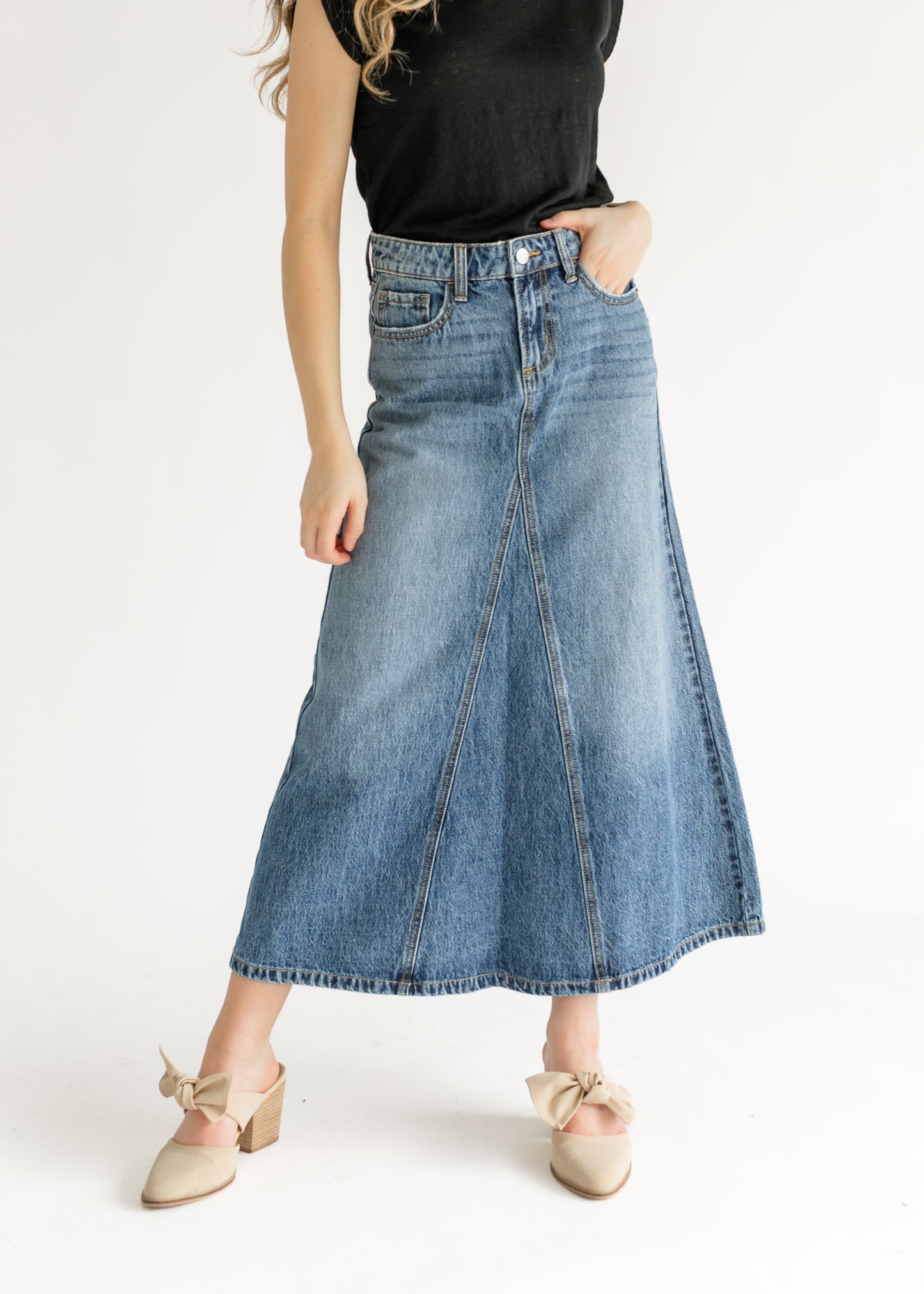 Low Rise A-line Denim Skirt