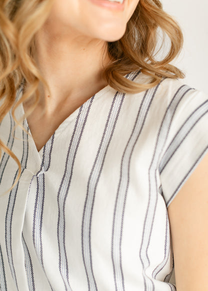 Madison Striped V-neck Short Sleeve Flowy Top