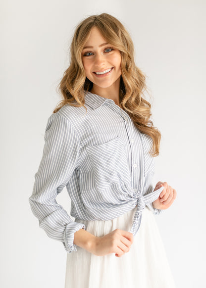 Myla Blue Stripe Soft Button Up Top